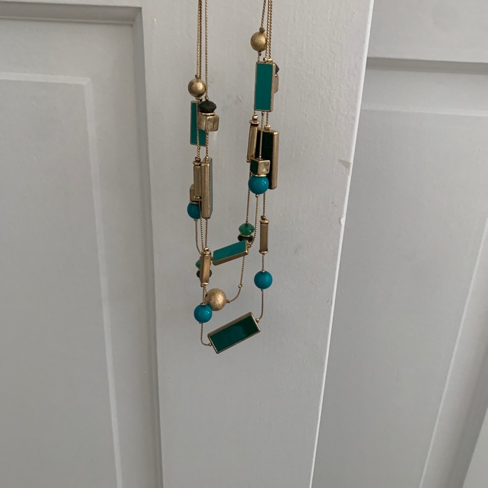 Gold and Teal Geometric Necklace